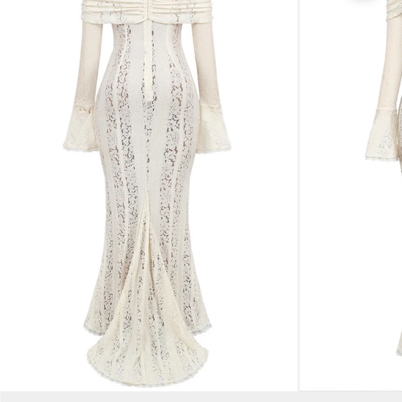 Angel Lane off the shoulder Georgette Lace Maxi- Ivory - Picture 6 of 7